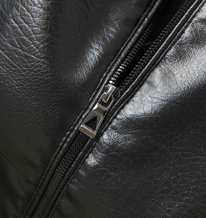 Men's Stand Collar Slim Fit Autumn Winter New Haining Leather Jacket Men's Middle-aged Plus Velvet Thickening