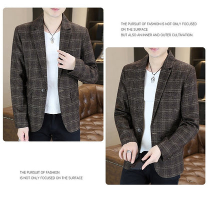 Blazer's New Men's Fashion Outdoor Travel Camping Youth Wedding Hosting Campus Slimming Casual Checkered Korean Version Blazer