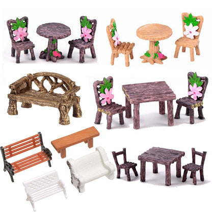 1SET Doll House Miniature Bench Stools White Chair Cute Fairy Garden Gnome Moss Terrarium Bonsai DIY Craft Home Decoration