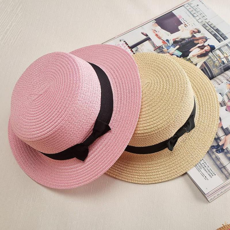Chapéu Panamá COKK, Simples, de Verão, Praia, Feminino, Casual, Aba Reta, Chapéu de Palha com Laço para Meninas, Chapéu de Sol, Chapéu Feminino