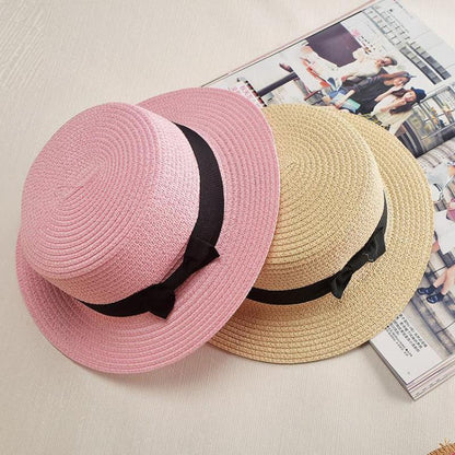 Chapéu Panamá COKK, Simples, de Verão, Praia, Feminino, Casual, Aba Reta, Chapéu de Palha com Laço para Meninas, Chapéu de Sol, Chapéu Feminino