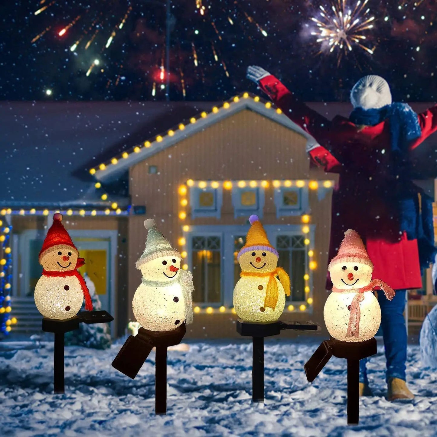 Solar-Powered Christmas Snowman Lights Warm White LED Cute Outdoor Garden Decor Perfect for Christmas Decorations Yard