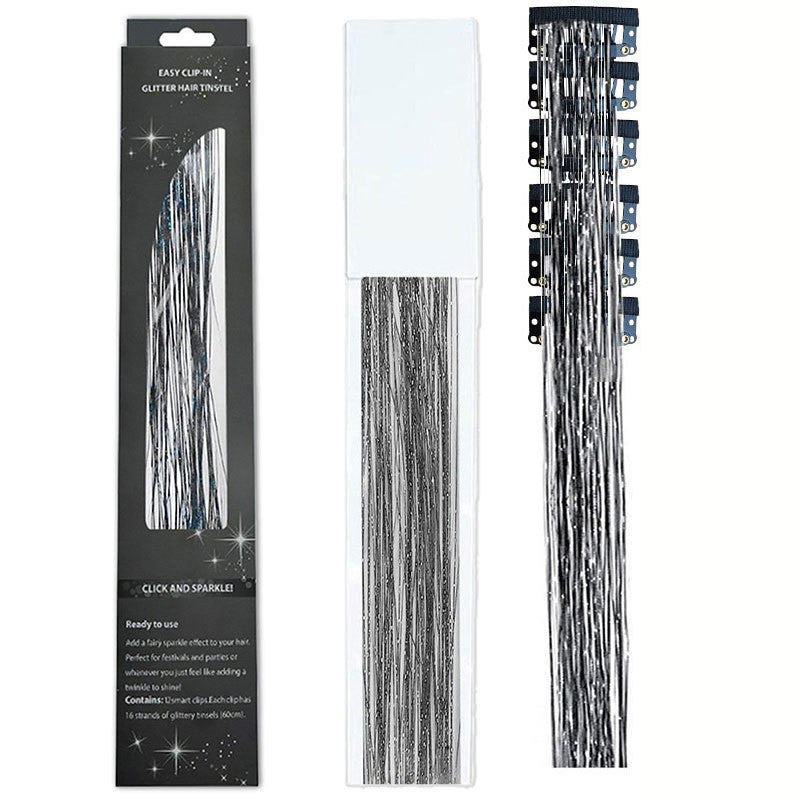 6/12 peças de tic-tac de cabelo sintético, peça única, extensões de cabelo com brilho feminino, kit de enfeites de cabelo, peruca brilhante resistente ao calor
