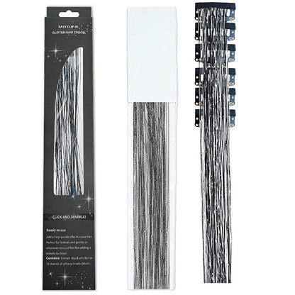 6/12 peças de tic-tac de cabelo sintético, peça única, extensões de cabelo com brilho feminino, kit de enfeites de cabelo, peruca brilhante resistente ao calor