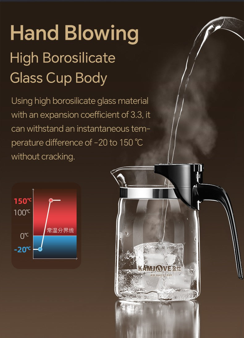 Bule de Chá de Vidro Resistente ao Calor KAMJOVE 400-900ML com Filtro de Um Toque para infusões Chaleira, Bule de Chá de Vidro com Separação