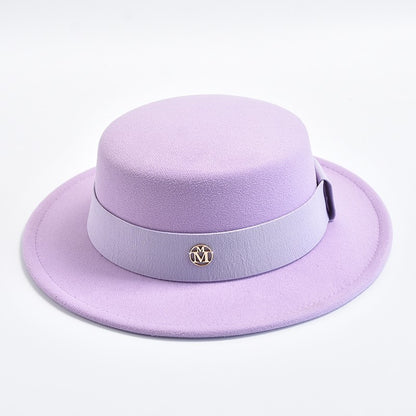 British Style Fedora Hats for Women Fashion Autumn Winter Flat Top Bow Elastic Ribbon Felt Hats Wedding Dress Jazz Cap