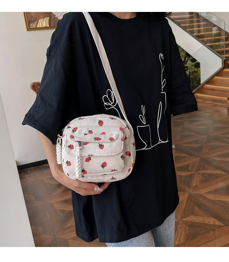 Cute Strawberry Shoulder Bag Casual Zipper Trendy Crossbody Bag Tote Handbag for Women Girls Travel Work Messenger Bag Handbags