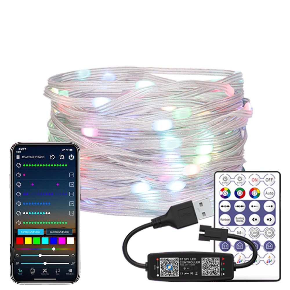 WS2812B LED String 5M 10M 20M RGBIC Dream Color Party Christmas Lights Individually Addressable String Lights Waterproof DC5V