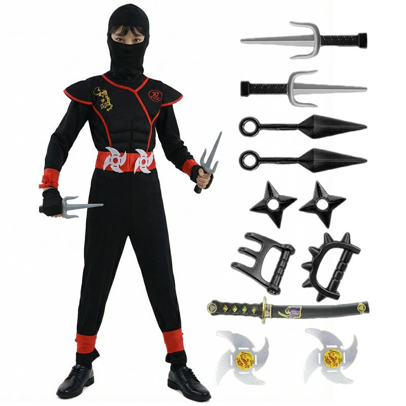 Ninja Costume Set Blue Masked Ninja Halloween Party Dress Up Outfit for Children Boys Girls with Toy Gift Holiday Party Costume