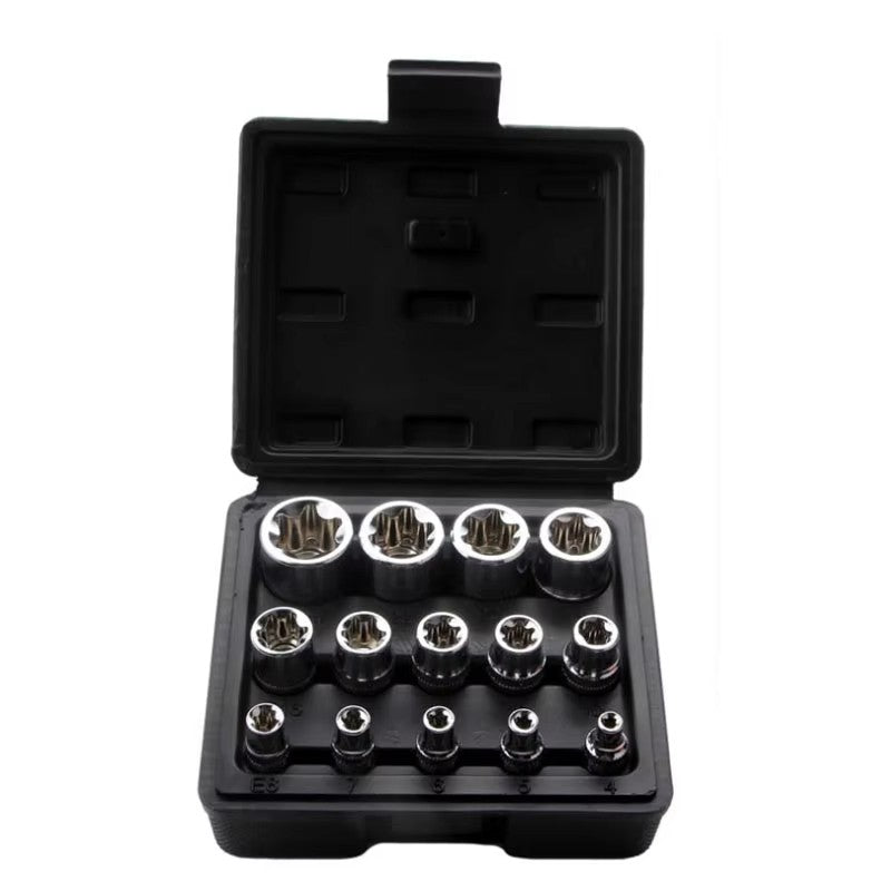 Conjunto de Soquetes Torx Fêmea de 14 Peças, Soquetes Hexagonais Externos E4-E24, para Mecânicos de Reparo Automotivo, Kit de Ferramentas Manuais Durável e Versátil