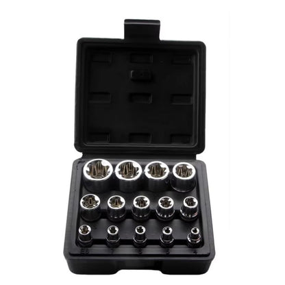 Conjunto de Soquetes Torx Fêmea de 14 Peças, Soquetes Hexagonais Externos E4-E24, para Mecânicos de Reparo Automotivo, Kit de Ferramentas Manuais Durável e Versátil