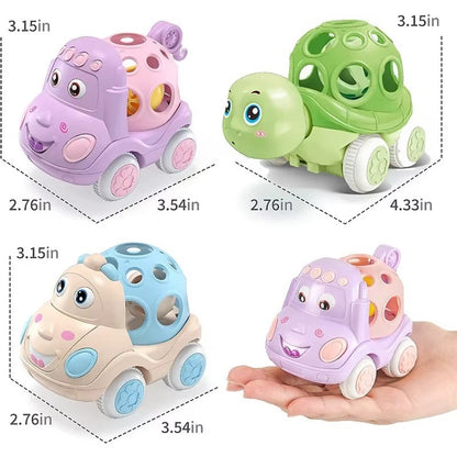 Baby Toy Car Rattle - Press & Go Friction Powered Truck, Soft Rolling Cars for Toddlers 1-3 Perfect Birthday Gift for Girls Boys
