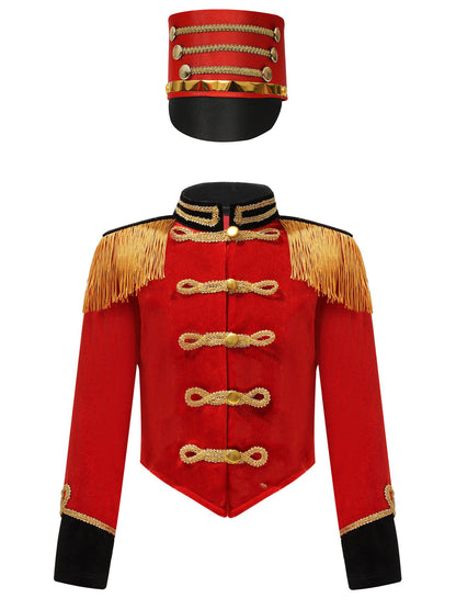 Girls Boys Marching Band Costume Outfits Circus Ringmaster Jacket Coat Team Performance Drummer Drum Major Uniform with Hat Sets
