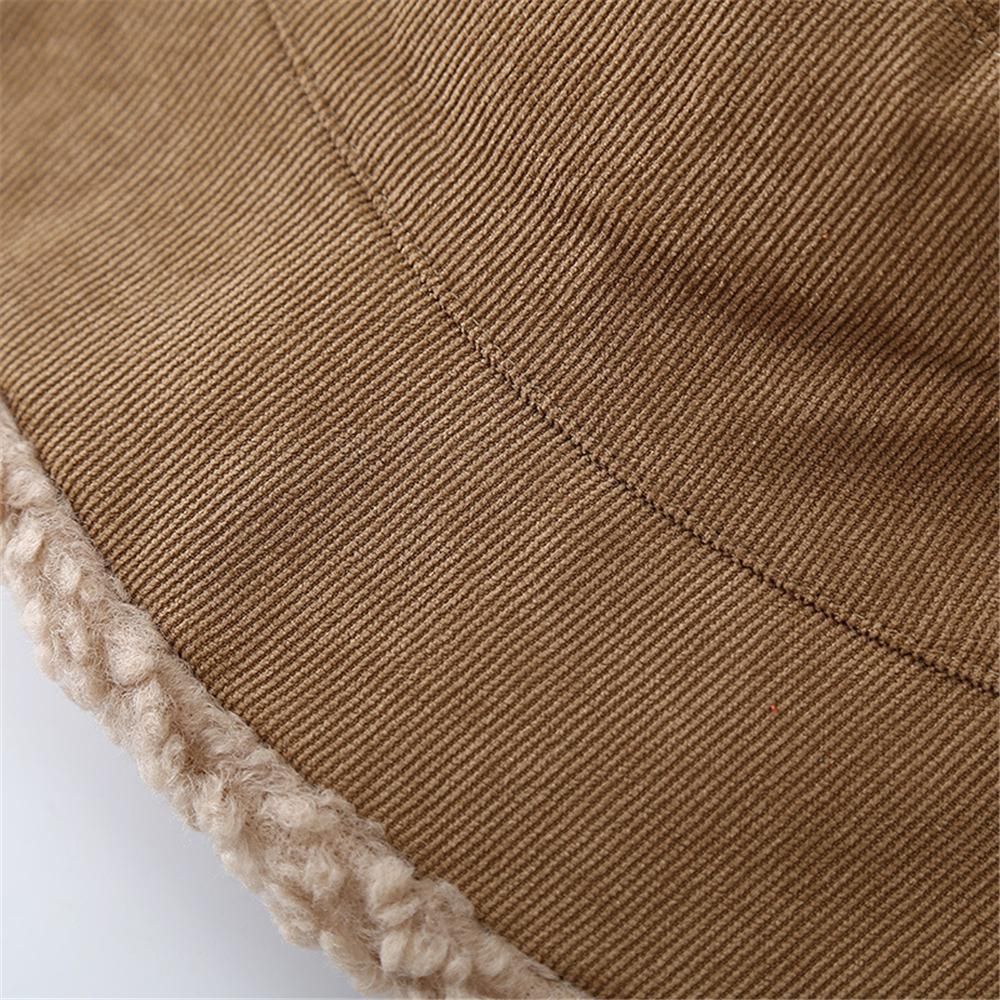 Trendy Lambswool Winter Bucket Hat Thickened Soft Fisherman Cap Warm Corduroy Beanies Cap for Casual, Trips, Sports, Skiing