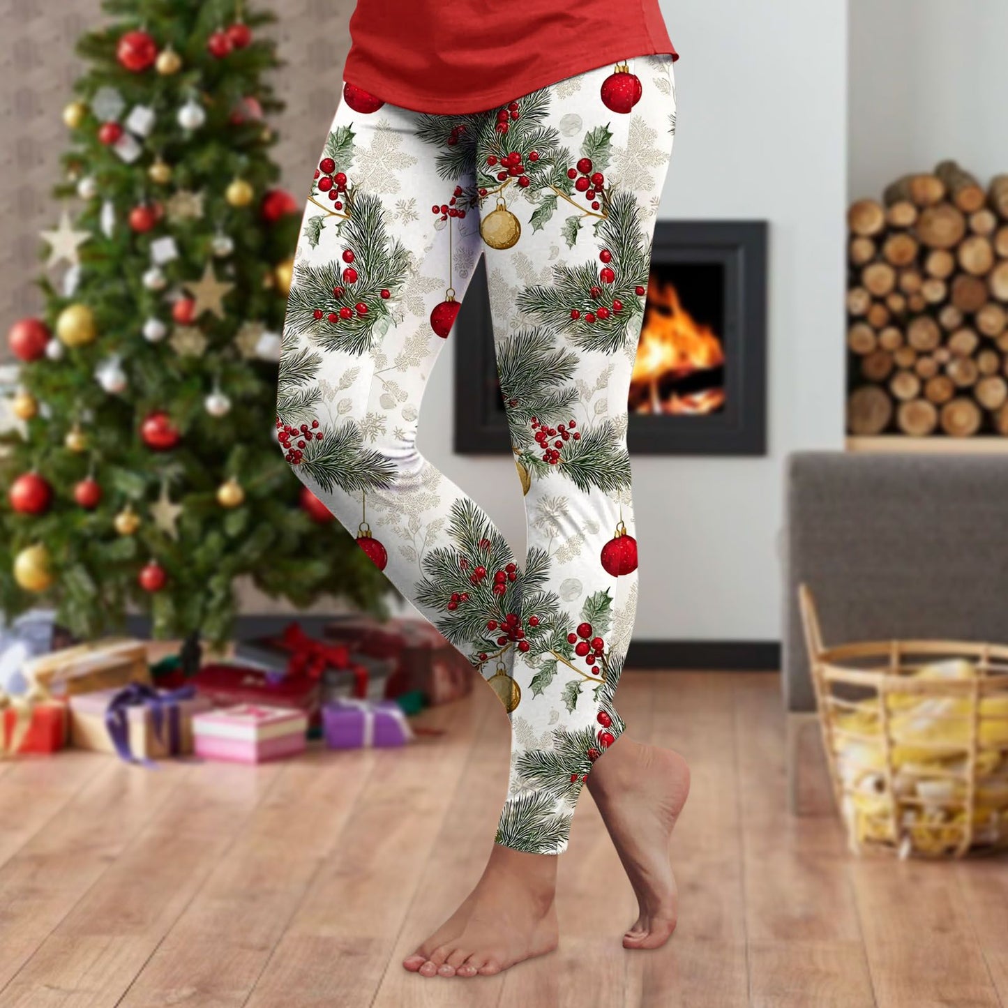 3d Cartoon Pattern Christmas Women's Leggings High Waist Slim Stretch High Waist Tights New Year Home Party Pant Bottom Legging