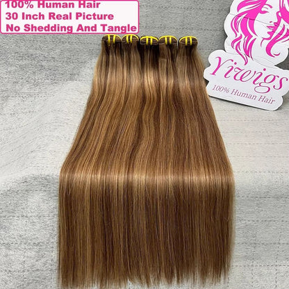 Yiwigs 15A Grade P4/27 Straight Highlight Ombre Colored 100% Raw Virgin Human Hair Bundles Brown Hair Weave Extensions For Women