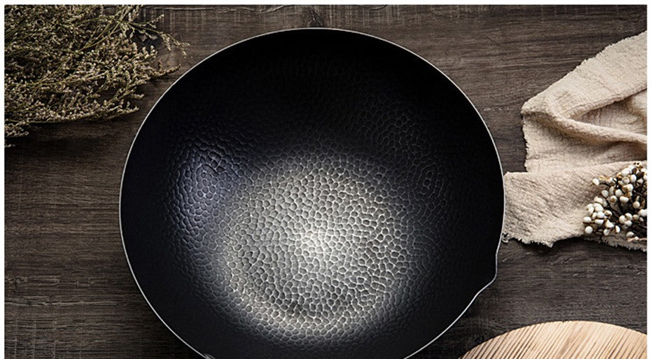 Panela Wok de Ferro Puro Konco, Panela de Ferro Fundido Antiaderente, Uso Geral para Fogão a Gás e Indução 32cm
