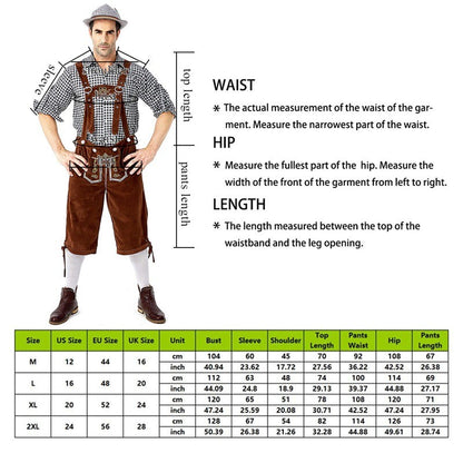 Germany Oktoberfest Costumes Adult Men Traditional Bavarian Beer Shorts Outfit Overalls Shirt Hat Suspenders Set Halloween Cloth