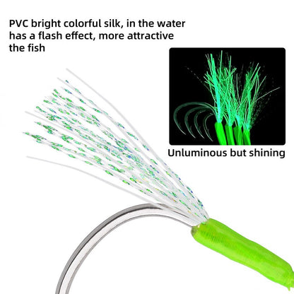 Anzóis Jig Assist 5 Peças, Linha de Aço Inoxidável de Alta Resistência, Tubo Luminoso, Pena, Anel Sólido, Anzol de Jigging, Anzóis de Pesca de Barco