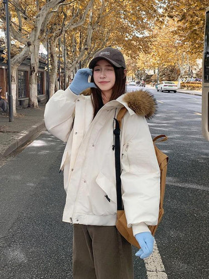 Winter Solid Long Sleeve Hooded Down Cotton Coat Tops Korean Women's Single Breasted Zipper Hooded Cardigan Short Jacket Thick