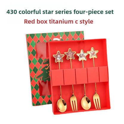 Conjunto de Talheres com Tema Natalino Aço Inoxidável Faca Garfo Colher com Desenho Animado Criativo Conjunto de 2/4/6 Peças Presente de Fim de Ano Decoração de Talheres