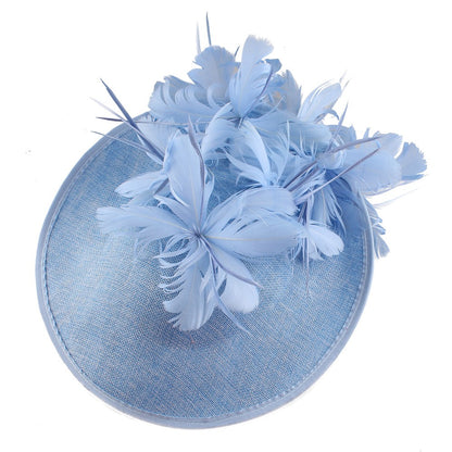 Bonés Cinzentos Millinery Com Acessórios de Tiara Imitação Sinamay Chapéu Derby de Coquetel Feminino Fascinadores de Cabelo de Noiva com Pena Chique
