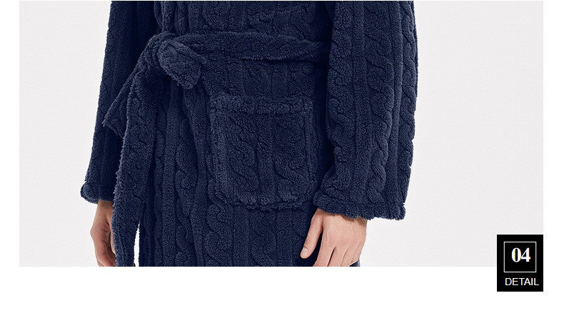 New American Cotton Velvet Jacquard Hooded Men's Dressing Gown with Fleece Thickened Autumn and Winter Couple Dressing Gown