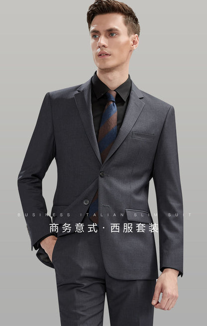 Suit Men (Blazer+Pants) Fashion Business Casual Slim-fit Formal Dress Banquet Work English Style Evening Dress Solid Color Suit