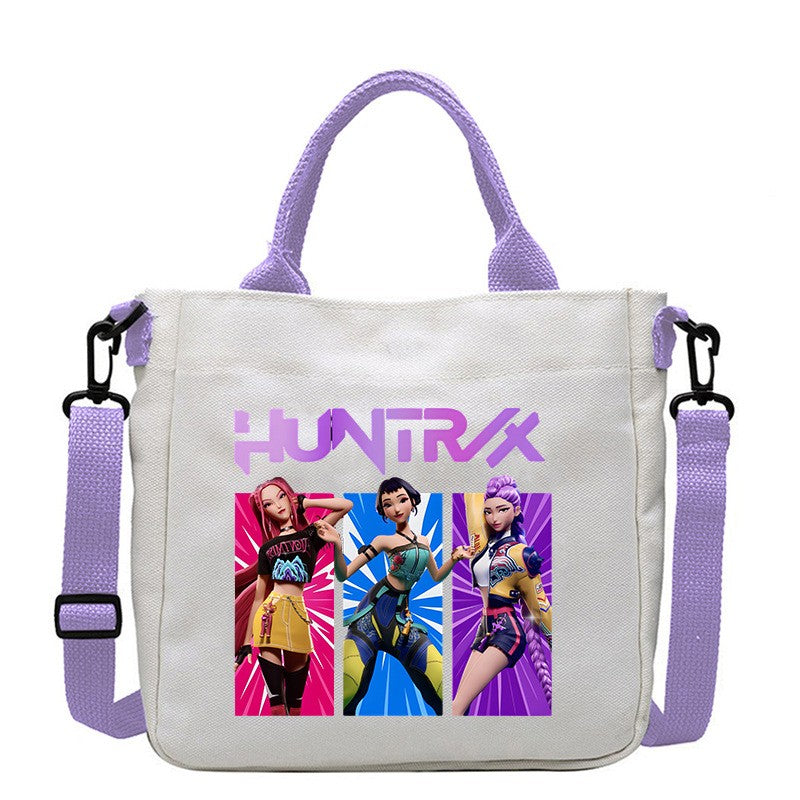 Kawaii KPop Demon Hunters Fashion Shoulder Bag Cartoon Handbag Large Capacity Crossbody Bag Portable Canvas Storage Bags Gift