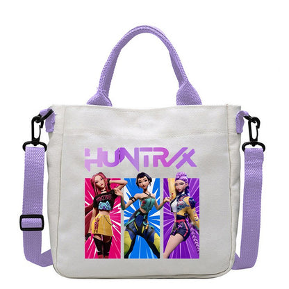 Kawaii KPop Demon Hunters Fashion Shoulder Bag Cartoon Handbag Large Capacity Crossbody Bag Portable Canvas Storage Bags Gift
