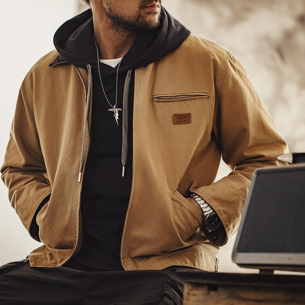 Maden Retro Canvas Detroit Hunting J001 Jacket Heavyweight Pocket Work Jacket Lapel Collar Zipper Coat for Men's Spring and Fall