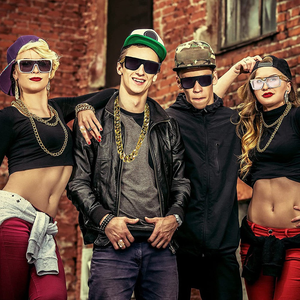 80s 90s Costume Outfit Set Big Gold Chain 80s/90s Rapper Accessories Glasses Bracelet Hip Hop Fancy Dress Costumes for Men Women