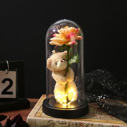 Artificial Rose Flowers Eternal Rose LED Light Foil Flower in Glass Cover Simulation Rose Flower Christmas Teachers' Day Gifts