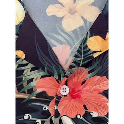 Men's Beer & Leaves 3D Print Shirt Short Sleeve Button-Up Lapel Collar Top Summer Holiday Beachwear