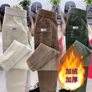 Women Warm Spring Winter Button Pockets Ruffles Vintage Big Large Plus Sizes Casual Party Fashion Loose Pant