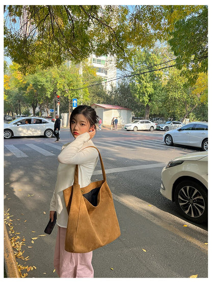Autumn and winter new matte suede tote bag large capacity commuter casual shoulder bag fashionable versatile women's bag