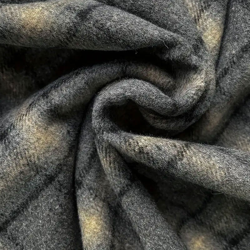 Fairyshely Casual Plaid Print Woolen Long Skirt Women 2025 Summer Ruffle High Waist Midi Skirt Lady Elegant A line Pleated Skirt