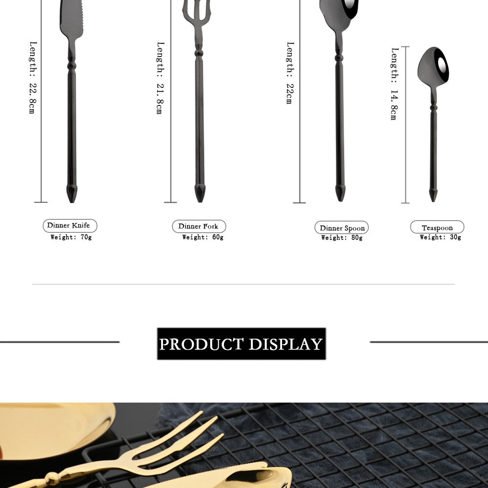 Conjunto de Talheres em Aço Inox 304 Preto Espelhado Conjunto de Talheres Faca de Bife Garfo Colher para Lava-louças