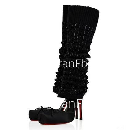 2025 Spring/Summer New Ballet High Heels Fashion Stretch Stockings Hot Diamond Women's 34-46 Large High Heels Sandals