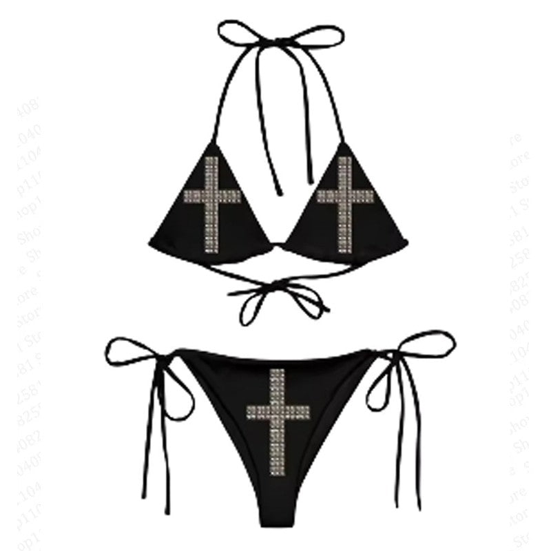 Y2k subculture retro millennium girls style hanging neck suspender bikini set summer beach kawaii classic comfortable bikini set