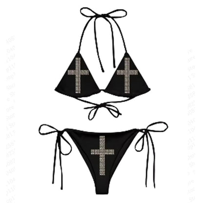 Y2k subculture retro millennium girls style hanging neck suspender bikini set summer beach kawaii classic comfortable bikini set