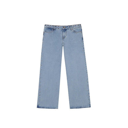 Women Y2K Vintage Jeans Patchwork Leopard Star Pattern Metal Rivet Jeans Female Baggy Casual Straight Leg Pants Women Clothing