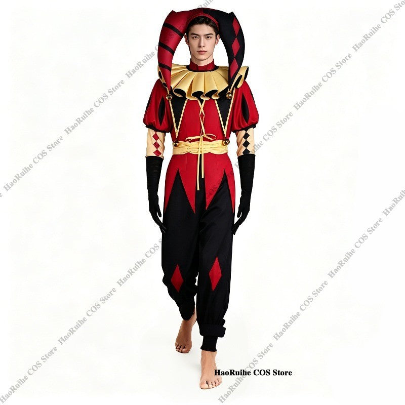 In Stock The Freak Circus Pierrot Clown Full Set Cosplay Costume Wigs Halloween Horror Roleplay Clothing Clothes Unisex Mask Hat