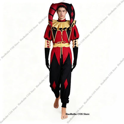 In Stock The Freak Circus Pierrot Clown Full Set Cosplay Costume Wigs Halloween Horror Roleplay Clothing Clothes Unisex Mask Hat