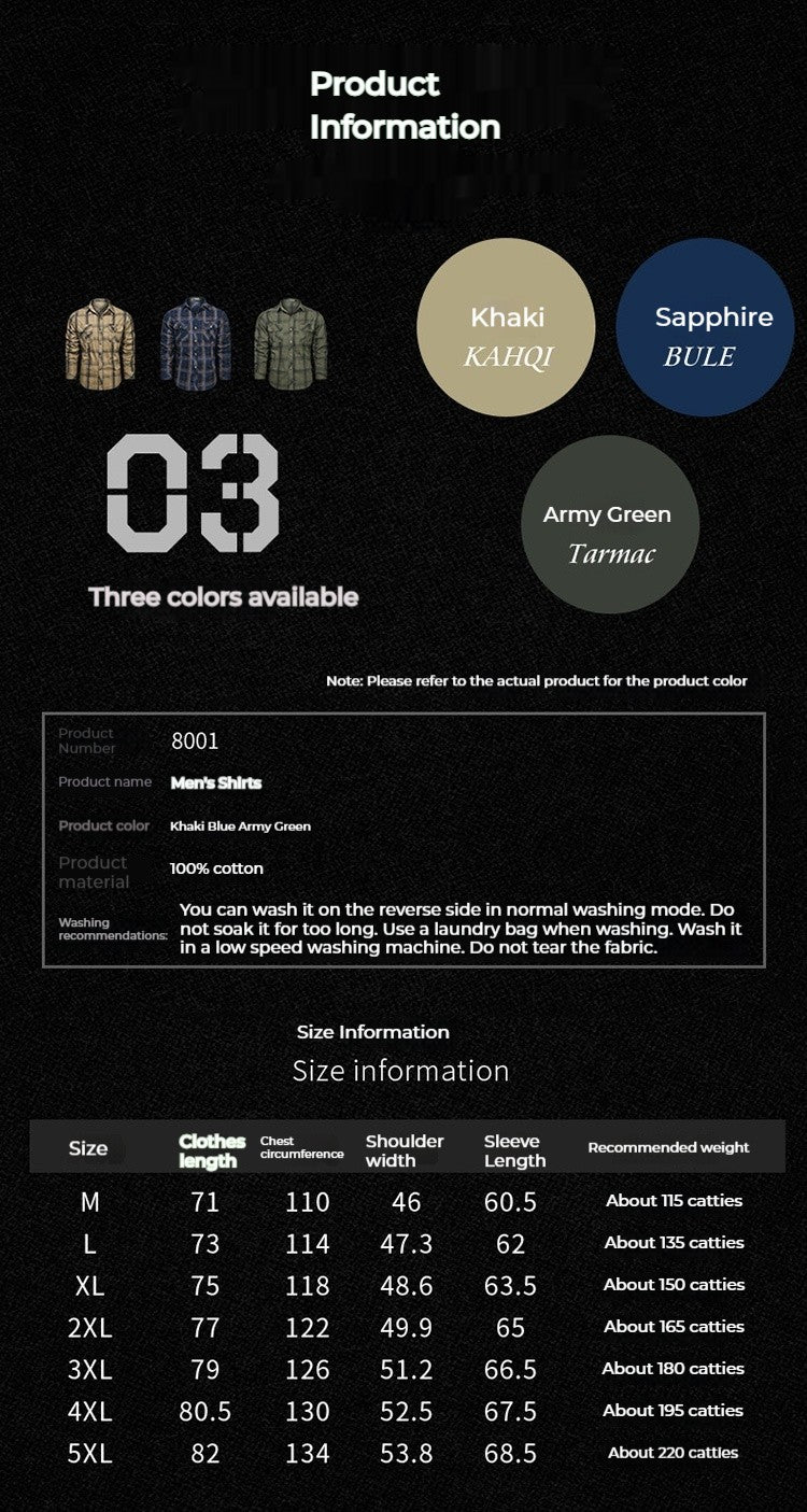 Spring and Autumn New Pure Cotton Plaid Long Sleeve Military Quick-drying Versatile Shirt Men's Casual Tactical Cargo Shirt