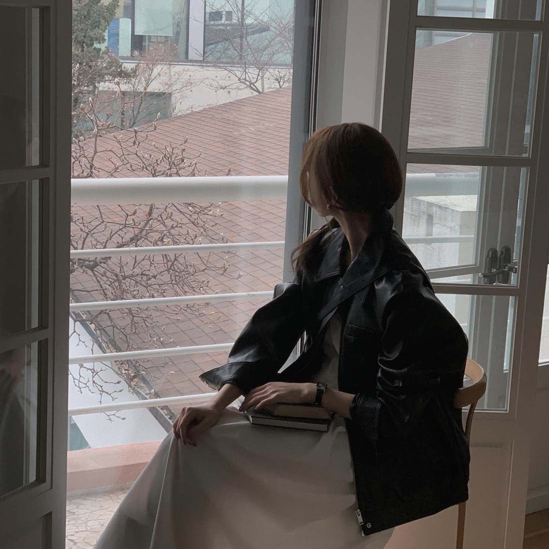 Sli Loose PU Leather Jaet Women's Chic Retro Collar Versatile BF Sle Motorcycle Clothes Trendy Long Sve Zipper