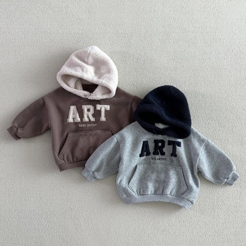 2025 Winter New Children Warm Clothes Set Boys Girls Fleece Hoodie + Pants 2pcs Suit Baby Letter Tracksuit Kids Sports Outfits