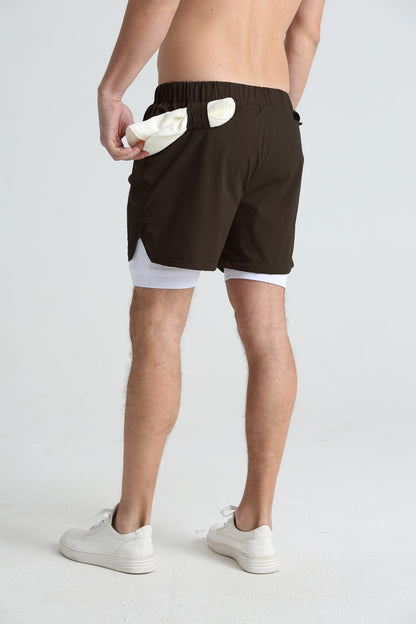 Men's sports double-deck shorts Fitness Quick Dry Training Shorts Casual 2 In 1 Multi-pocket sweatpants Men Gyms Running shorts