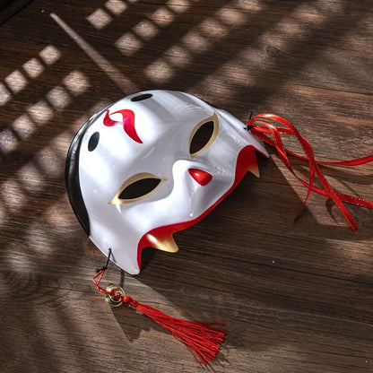 Half Face COS Ancient Style Red Makeup Awakening Headwear Face Mask Japanese Fox Halloween Mask