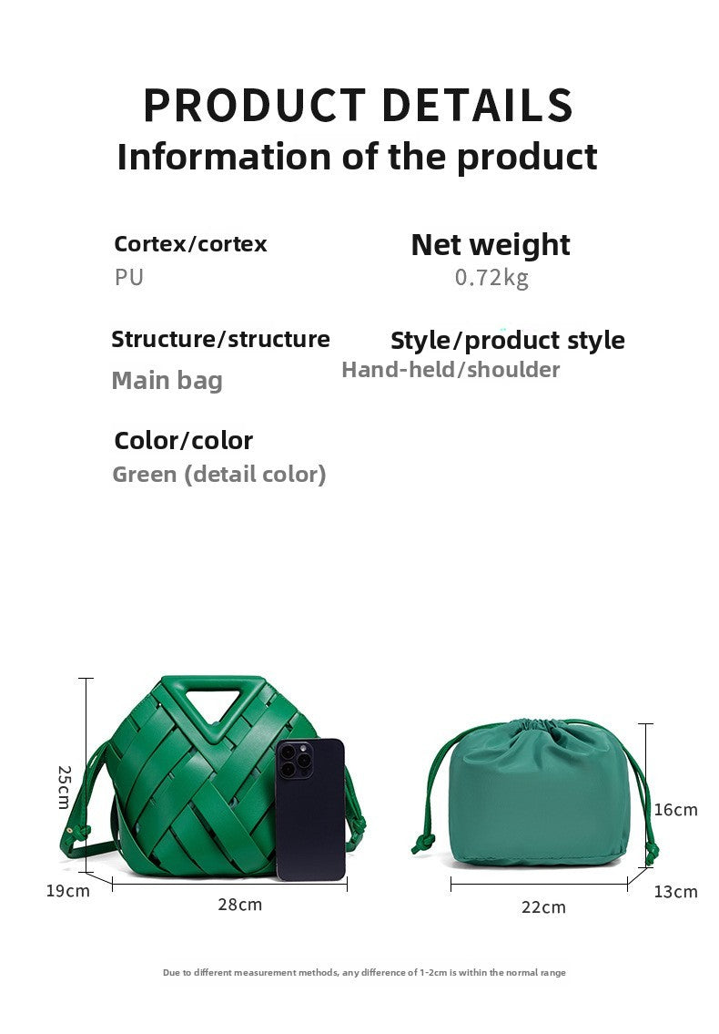 2025 new large-capacity handheld triangular clip bag with diamond-pattern weave